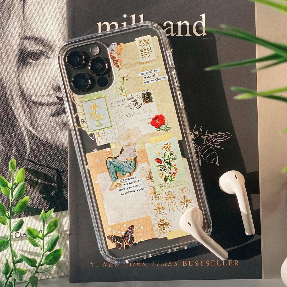 Soul Made Of Meadow Flowers Collage Clear Phone Case for iPhone 14