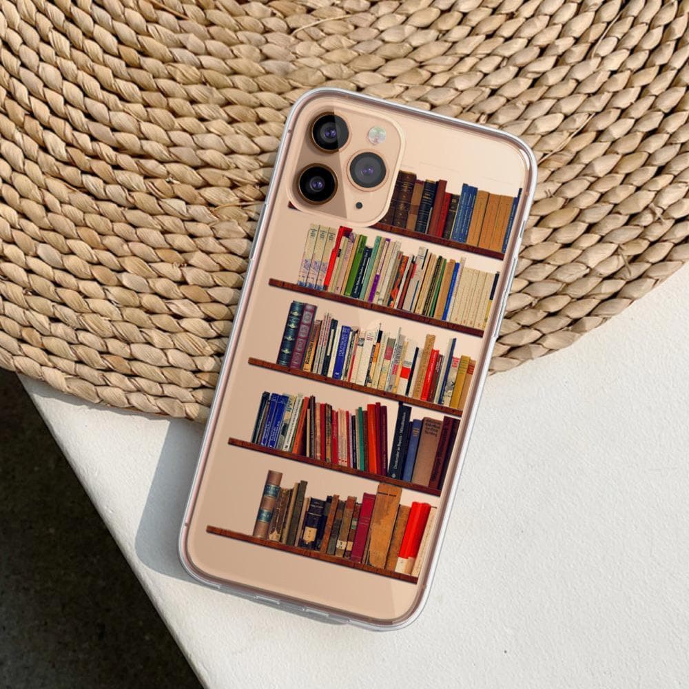 Book Lover's Clear Phone Case - Unique Bookshelf Design for iPhone and Galaxy Devices Book Lover's Clear Phone Case - Unique Bookshelf Design for iPhone and Galaxy Devices