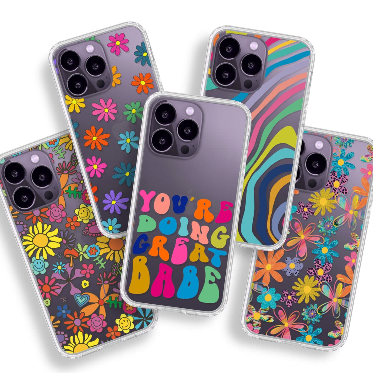 Colorful Retro Clear Phone Cases For New Deep Purple iPhone 14 Pro
