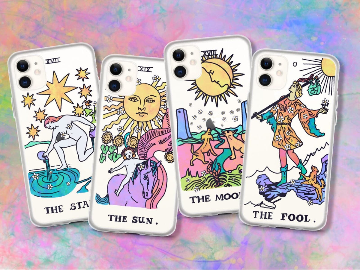 Trippy Psychedelic Aesthetic Tarot Card Clear Phone Case For iPhone 13 12  11 Pro Max Plus SE 2020 XR The Urban Flair Star Moon Sun Fool