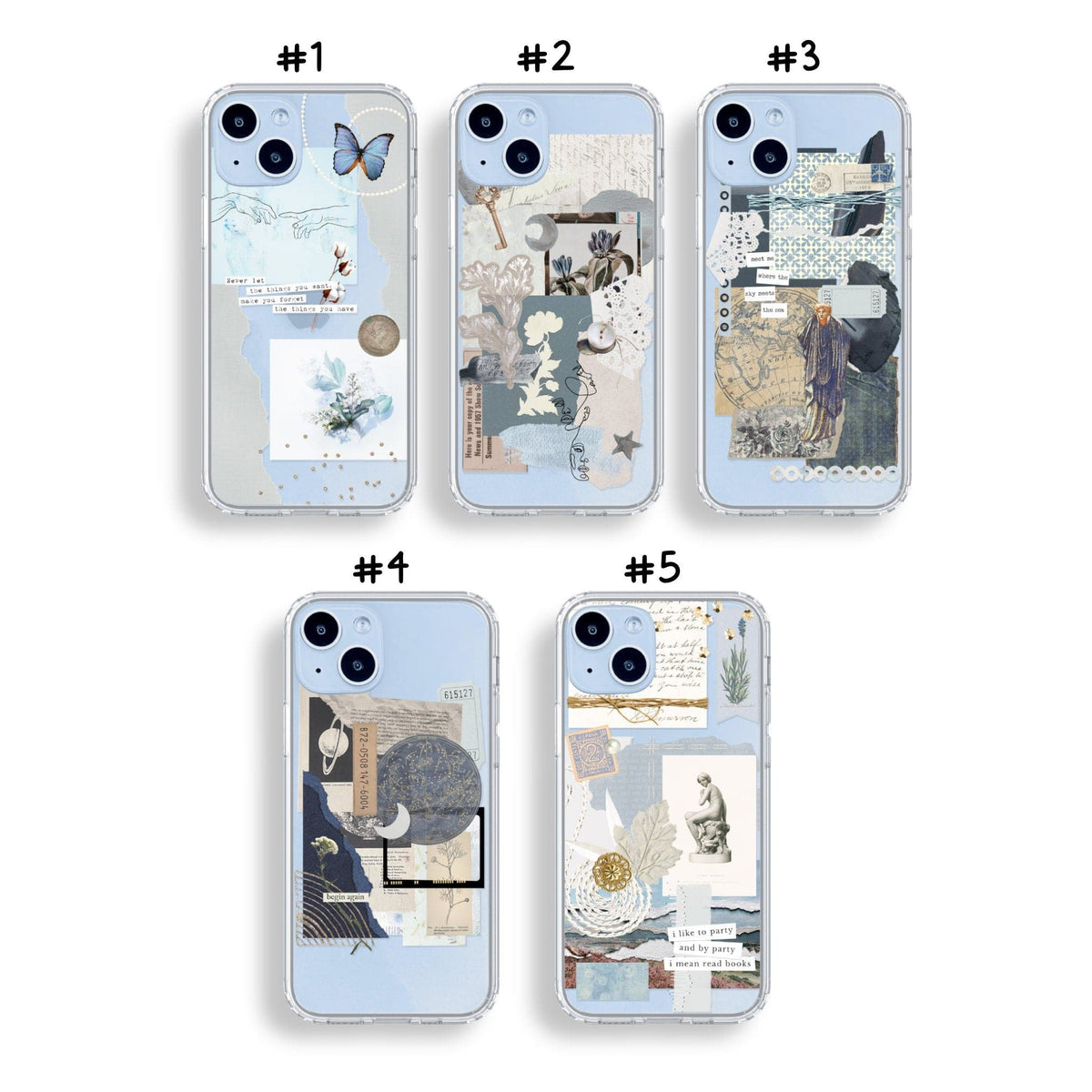Phone Cases For Blue iPhone 14/14 Plus With Collage Scrap Designs Phone Cases For Blue iPhone 14/14 Plus With Collage Scrap Designs
