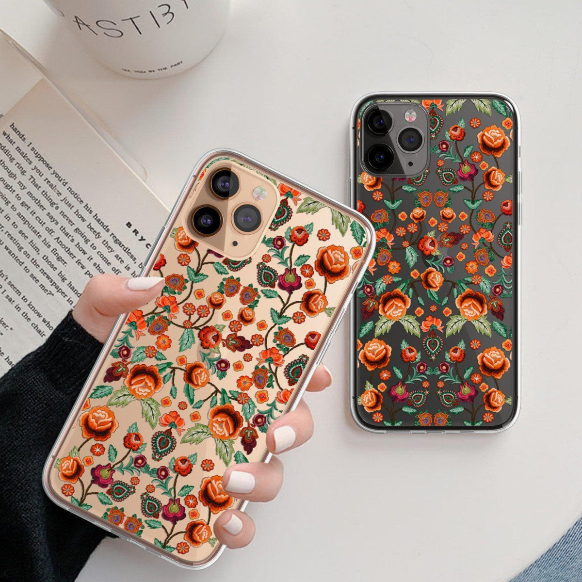 Retro 70s Stitched Embroidery Print Clear Phone Case