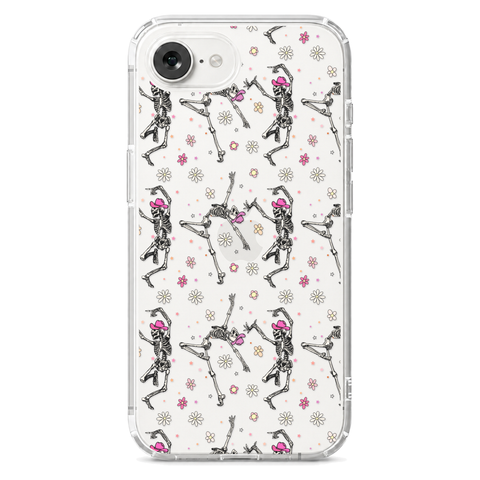 Dancing Cowboy Skeletons Clear Phone Case shown on iPhone 17e