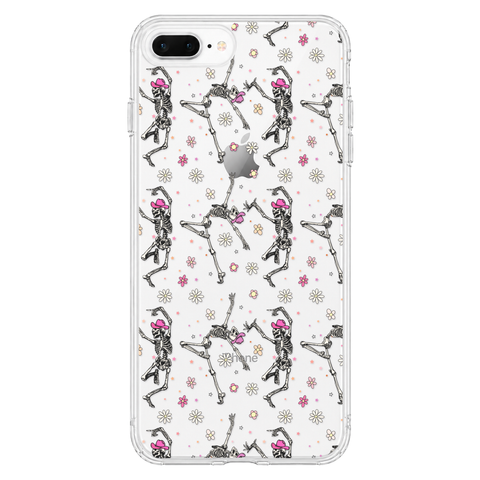 Dancing Cowboy Skeletons Clear Phone Case shown on iPhone 7 Plus/8 Plus
