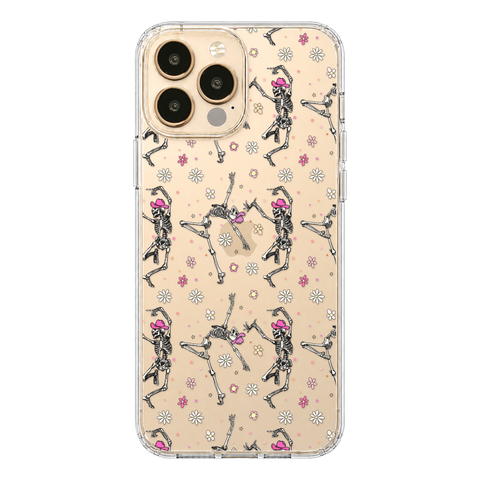 Dancing Cowboy Skeletons Clear Phone Case shown on iPhone 13 Pro Max