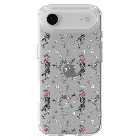 Dancing Cowboy Skeletons Clear Phone Case shown on iPhone 17 Air