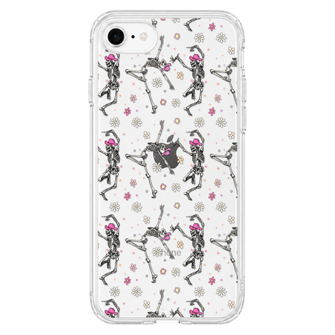 Dancing Cowboy Skeletons Clear Phone Case shown on iPhone SE [2020/2022]