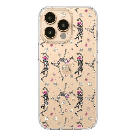Dancing Cowboy Skeletons Clear Phone Case shown on iPhone 13 Pro