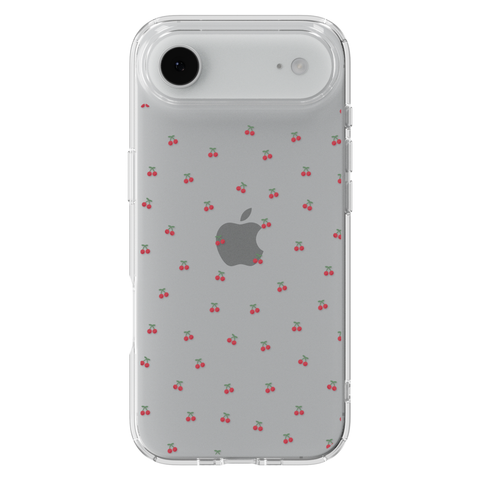 Dainty Micro Cherries Clear Phone Case shown on iPhone 17 Air