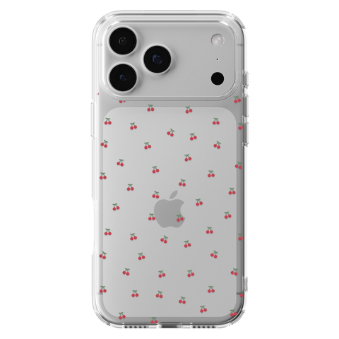 Dainty Micro Cherries Clear Phone Case shown on iPhone 17 Pro Max