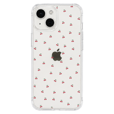 Dainty Micro Cherries Clear Phone Case shown on iPhone 13 Mini