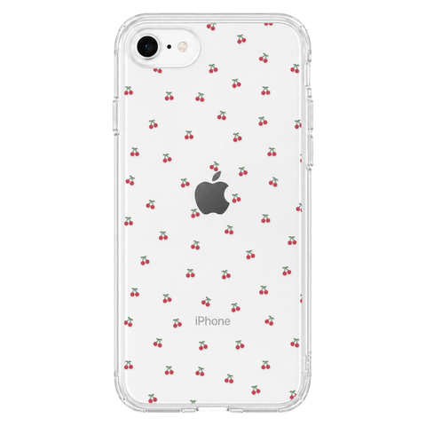 Dainty Micro Cherries Clear Phone Case shown on iPhone SE [2020/2022]