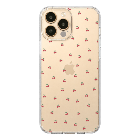 Dainty Micro Cherries Clear Phone Case shown on iPhone 13 Pro Max