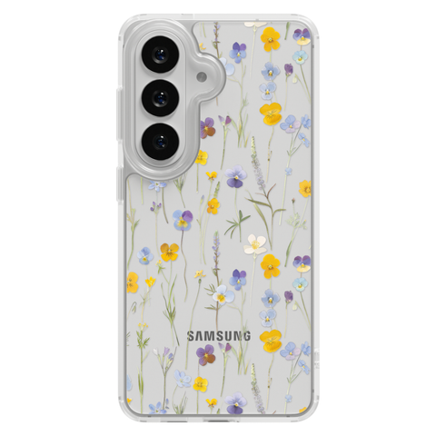 Pansy Wildflower Clear Phone Case shown on Galaxy S26