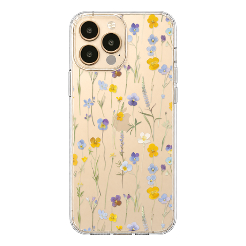 Pansy Wildflower Clear Phone Case shown on iPhone 13 Pro Max