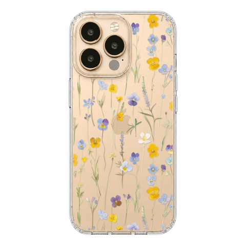 Pansy Wildflower Clear Phone Case shown on iPhone 13 Pro