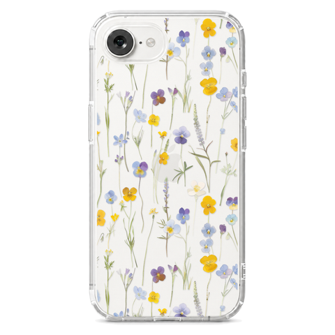 Pansy Wildflower Clear Phone Case shown on iPhone 17e