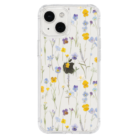 Pansy Wildflower Clear Phone Case shown on iPhone 13 Mini