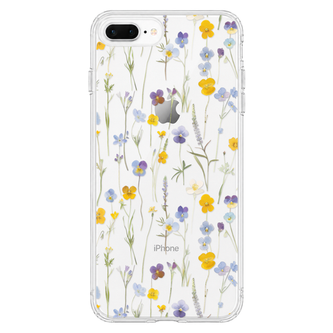 Pansy Wildflower Clear Phone Case shown on iPhone 7 Plus/8 Plus