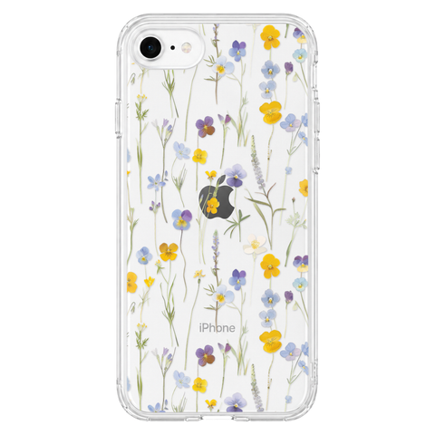 Pansy Wildflower Clear Phone Case shown on iPhone 7/8