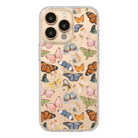 Colorful Butterfly Clear Phone Case shown on iPhone 13 Pro