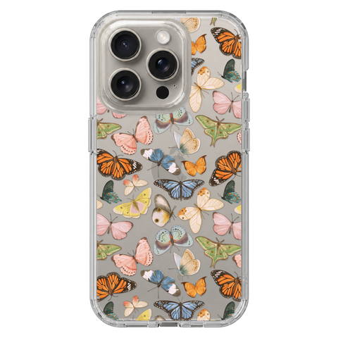 Colorful Butterfly Clear Phone Case shown on iPhone 15 Pro