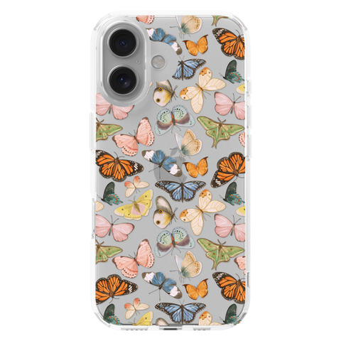 Colorful Butterfly Clear Phone Case shown on iPhone 16