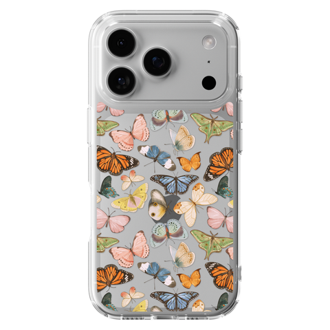Colorful Butterfly Clear Phone Case shown on iPhone 17 Pro