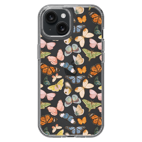Colorful Butterfly Clear Phone Case shown on iPhone 15