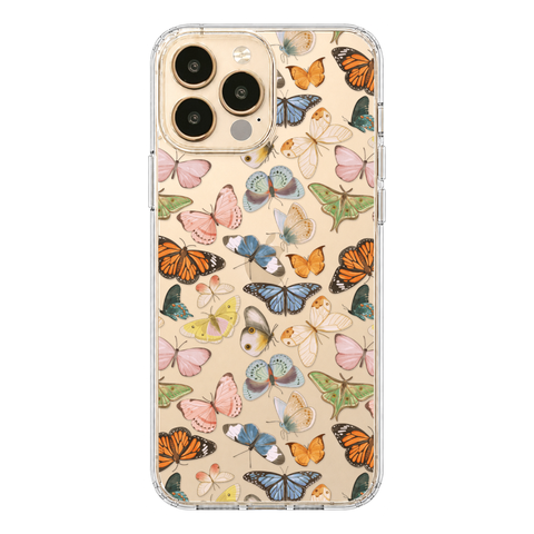 Colorful Butterfly Clear Phone Case shown on iPhone 13 Pro Max