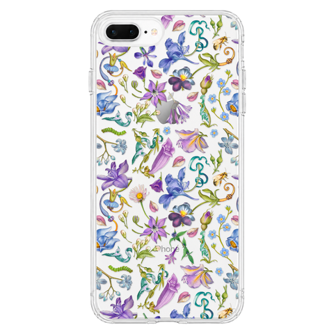 Purple Garden Party Botanical Clear Phone Case shown on iPhone 7 Plus/8 Plus