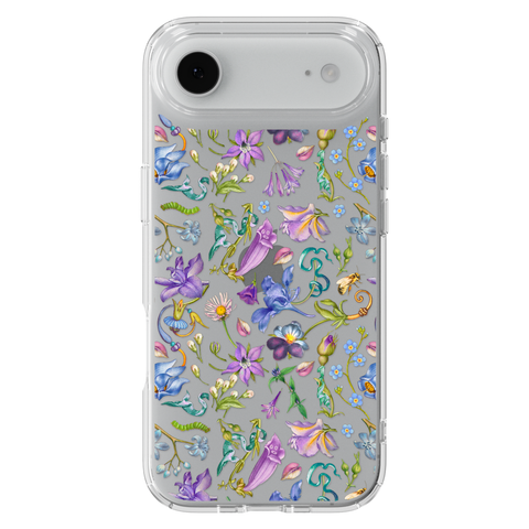 Purple Garden Party Botanical Clear Phone Case shown on iPhone 17 Air