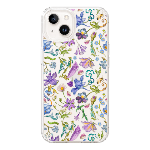 Purple Garden Party Botanical Clear Phone Case shown on iPhone 14
