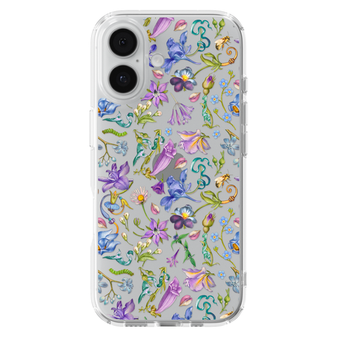 Purple Garden Party Botanical Clear Phone Case shown on iPhone 17