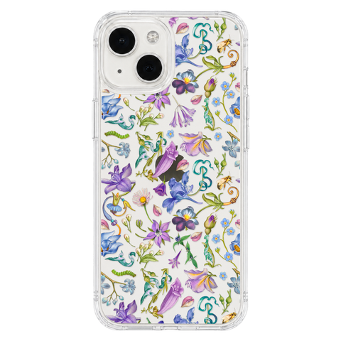 Purple Garden Party Botanical Clear Phone Case shown on iPhone 13 Mini
