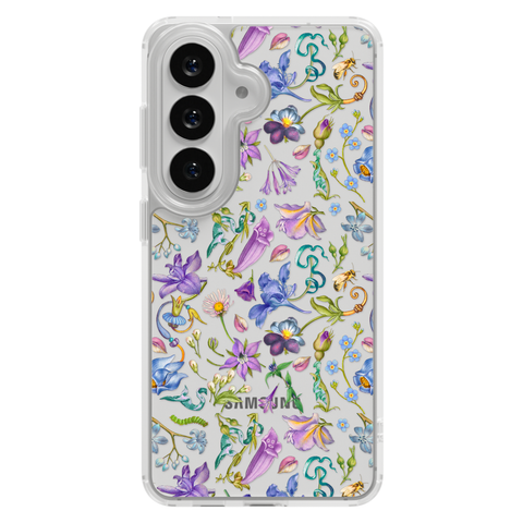 Purple Garden Party Botanical Clear Phone Case shown on Galaxy S25