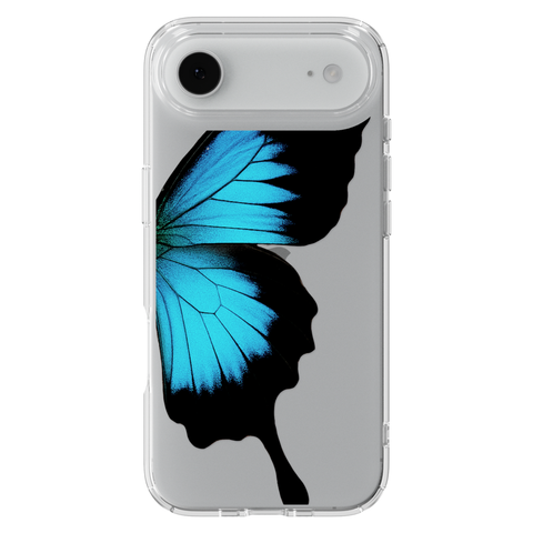 Blue Swallowtail Butterfly Wing Print Clear Phone Case shown on iPhone 17 Air