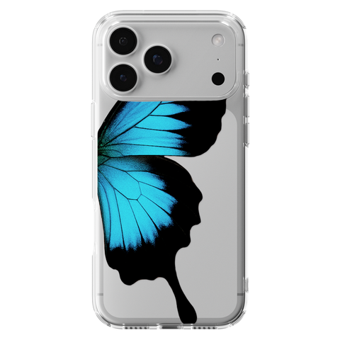 Blue Swallowtail Butterfly Wing Print Clear Phone Case shown on iPhone 17 Pro Max