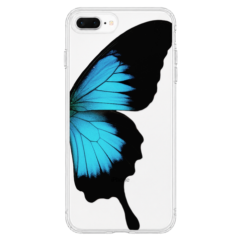 Blue Swallowtail Butterfly Wing Print Clear Phone Case shown on iPhone 7 Plus/8 Plus