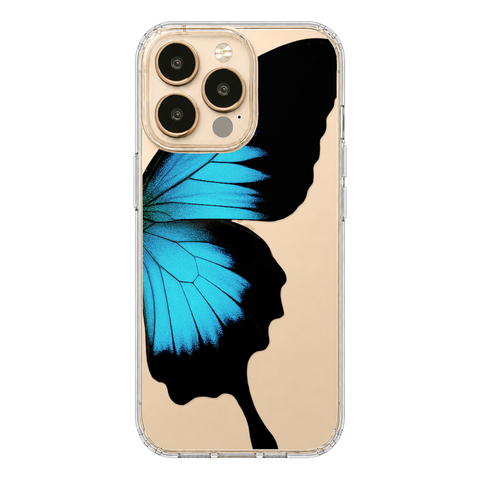 Blue Swallowtail Butterfly Wing Print Clear Phone Case shown on iPhone 13 Pro