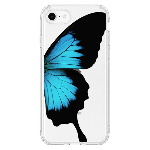 Blue Swallowtail Butterfly Wing Print Clear Phone Case shown on iPhone 7/8