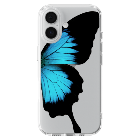 Blue Swallowtail Butterfly Wing Print Clear Phone Case shown on iPhone 17