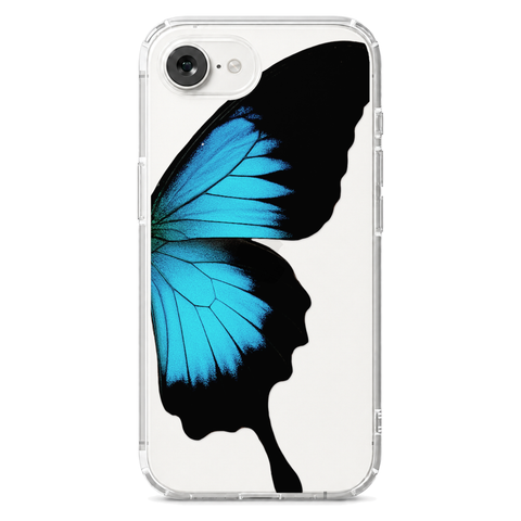 Blue Swallowtail Butterfly Wing Print Clear Phone Case shown on iPhone 17e