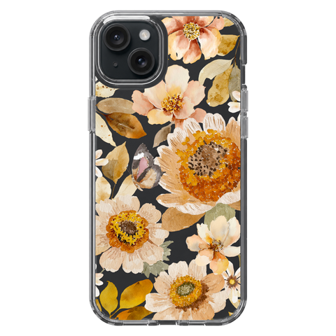 Boho Autumn Wildflowers Clear Phone Case shown on iPhone 15 Plus