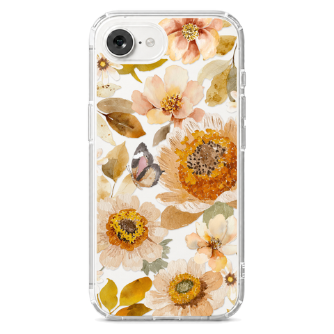 Boho Autumn Wildflowers Clear Phone Case shown on iPhone 17e