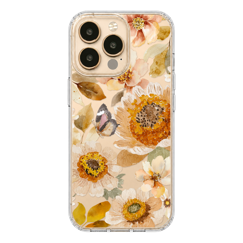Boho Autumn Wildflowers Clear Phone Case shown on iPhone 13 Pro