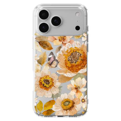Boho Autumn Wildflowers Clear Phone Case shown on iPhone 17 Pro Max
