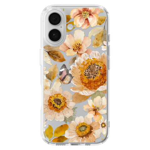 Boho Autumn Wildflowers Clear Phone Case shown on iPhone 17