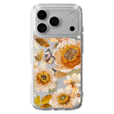 Boho Autumn Wildflowers Clear Phone Case shown on iPhone 17 Pro