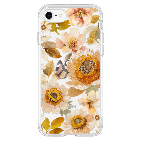 Boho Autumn Wildflowers Clear Phone Case shown on iPhone SE [2020/2022]